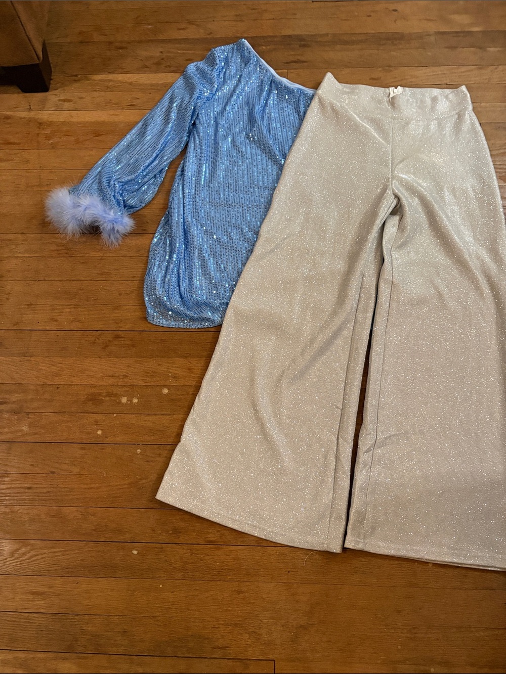 SHEIN Blue Sequin Top with White Sparkle Wide-Leg Pants